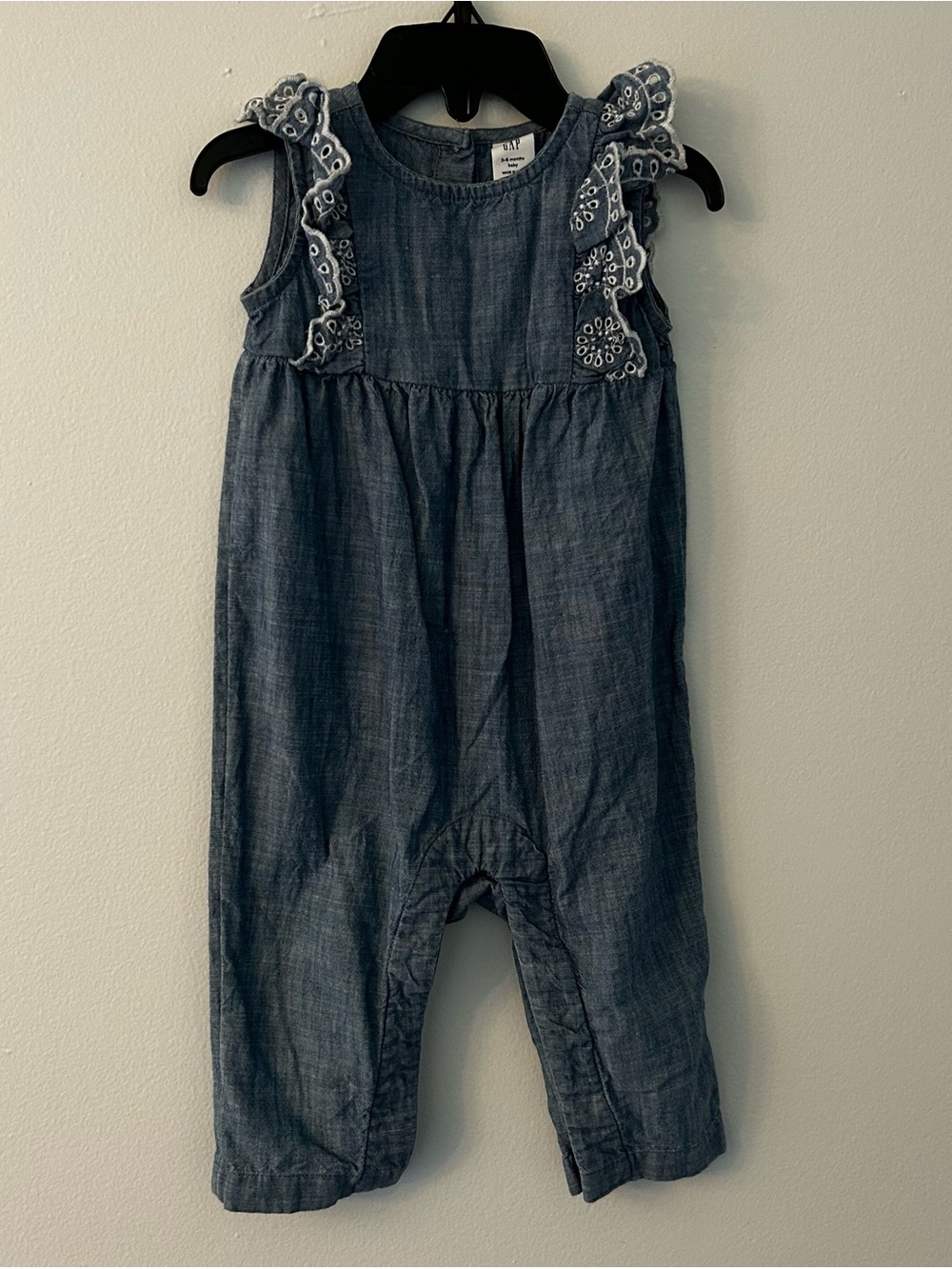 GAP Chambray Ruffle-Trim Romper in Blue